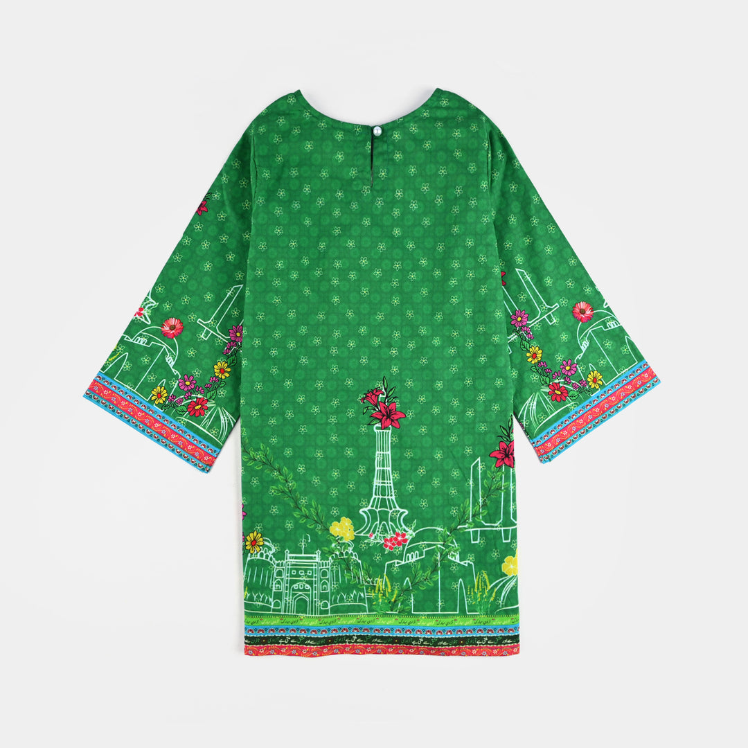 Girls Cotton Printed Kurti Floral Monuments Ind-GREEN