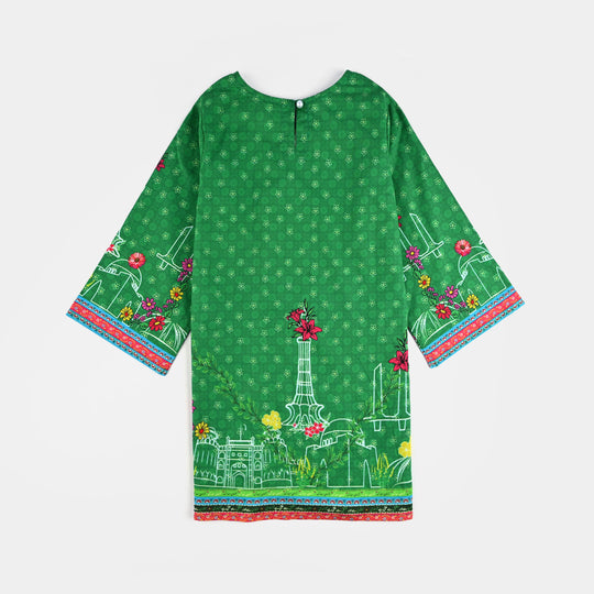 Girls Cotton Printed Kurti Floral Monuments Ind-GREEN