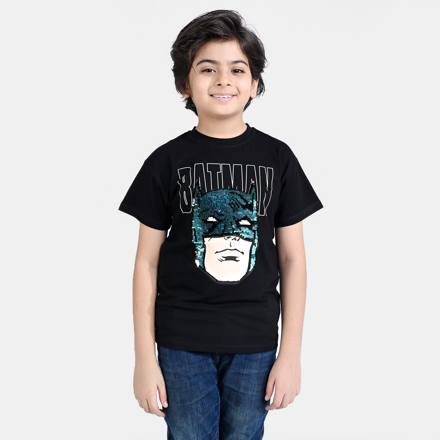 Boys Lycra Jersey T-Shirt Character-BLACK