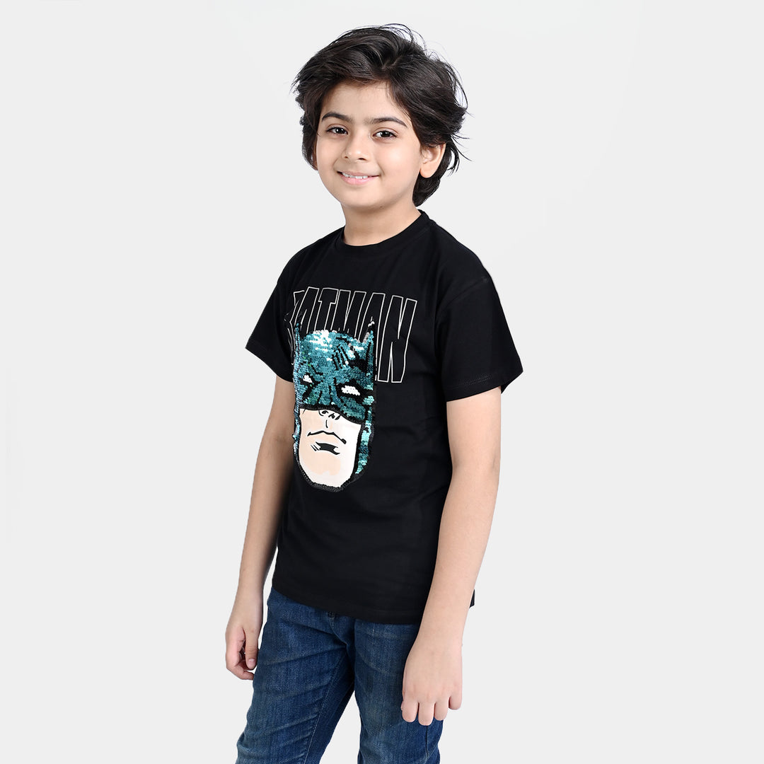 Boys Lycra Jersey T-Shirt Character-BLACK