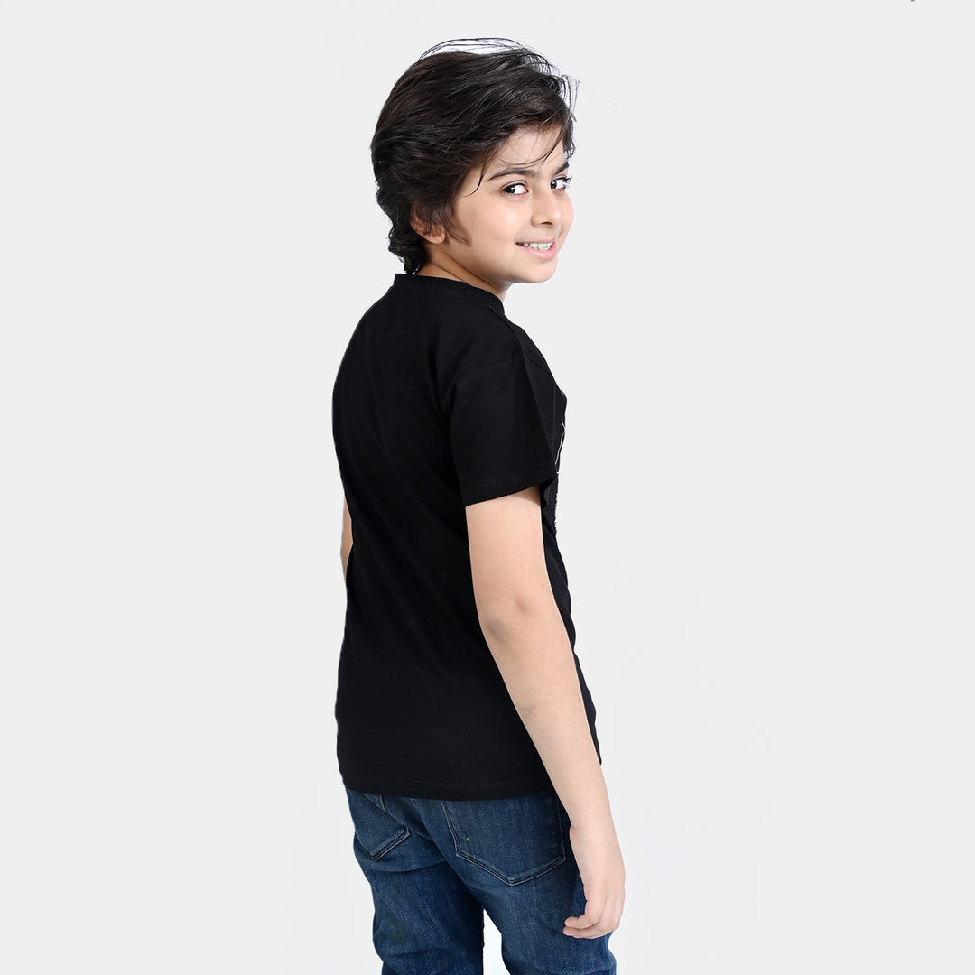 Boys Lycra Jersey T-Shirt Character-BLACK