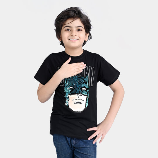 Boys Lycra Jersey T-Shirt Character-BLACK