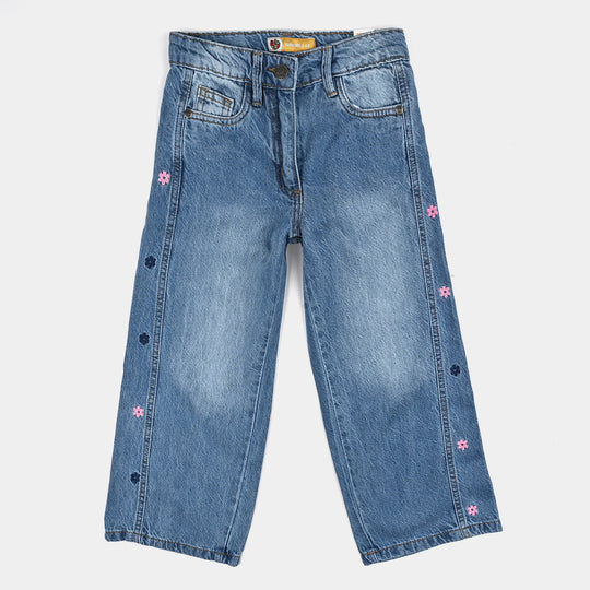 Girls Denim Stretch Pant Flower Emb - LIGHT BLUE