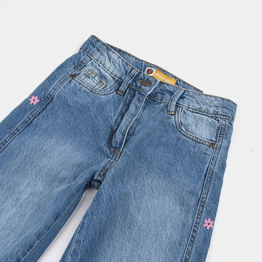Girls Denim Stretch Pant Flower Emb - LIGHT BLUE