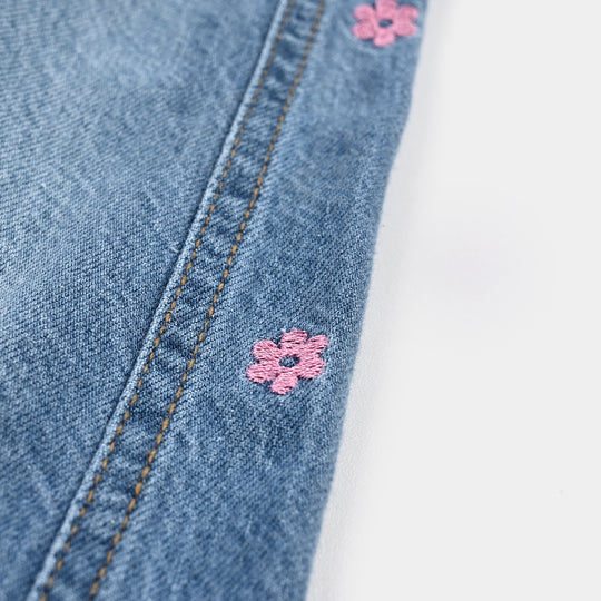 Girls Denim Stretch Pant Flower Emb - LIGHT BLUE