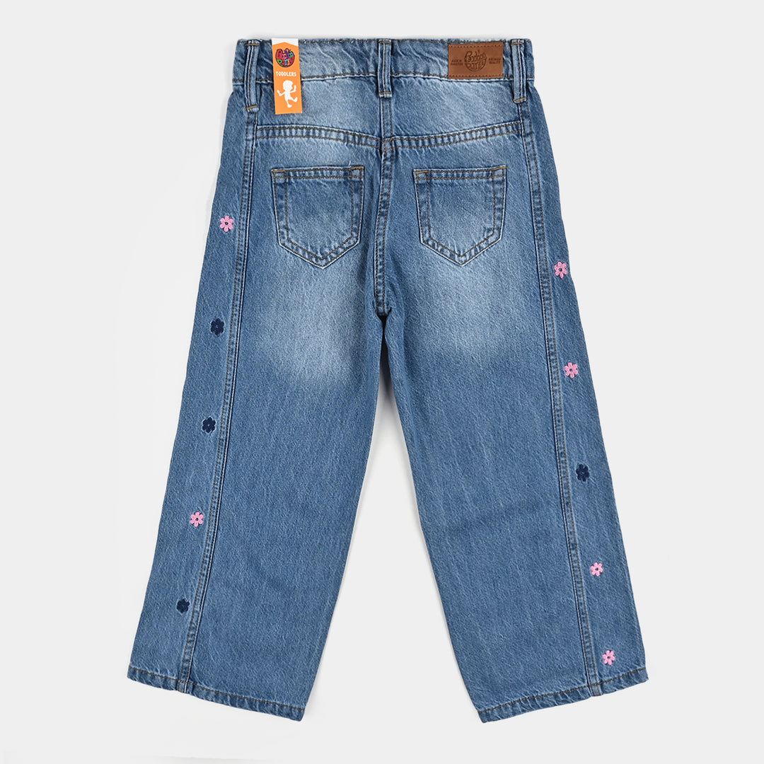 Girls Denim Stretch Pant Flower Emb - LIGHT BLUE