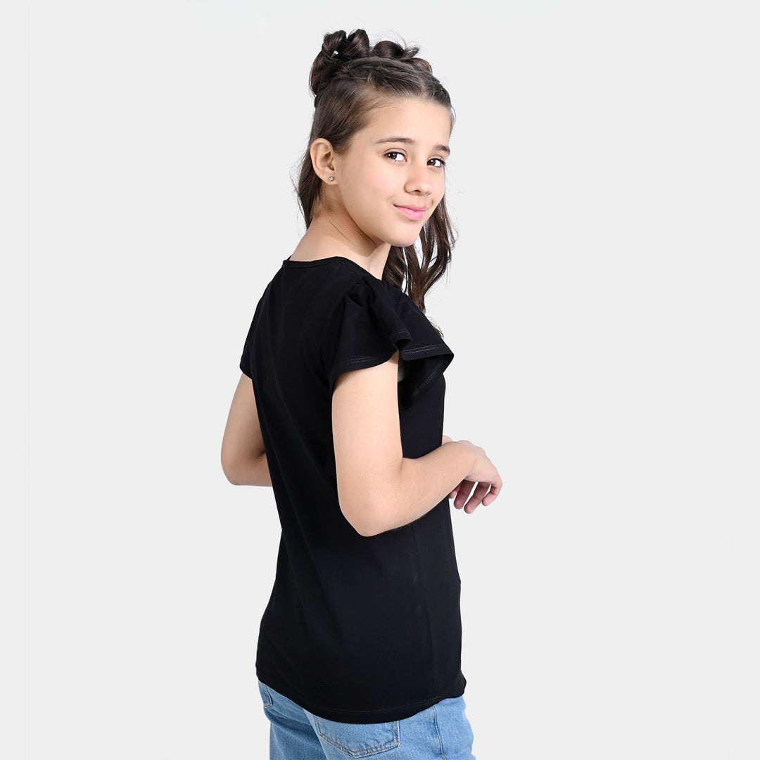 Girls Lycra Jersey T-Shirt Rainbow-BLACK