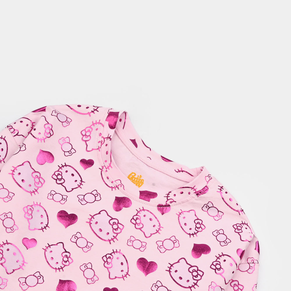 Girls Lycra Jersey T-Shirt F/S Pink Kitty - Candy.Pink