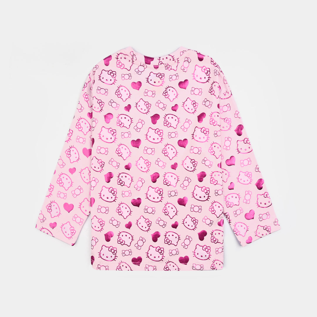 Girls Lycra Jersey T-Shirt F/S Pink Kitty - Candy.Pink