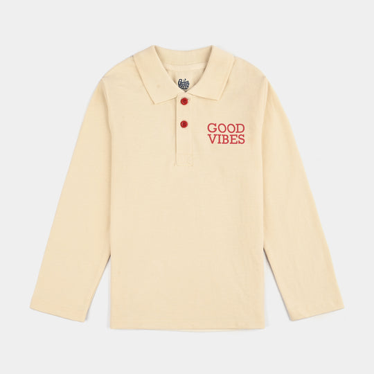 Boys Jumbo Pique Polo F/S Good Vibes - Wood Ash