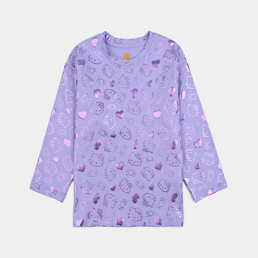 Girls Lycra Jersey T-Shirt F/S Purple Kitty - LT.Purple
