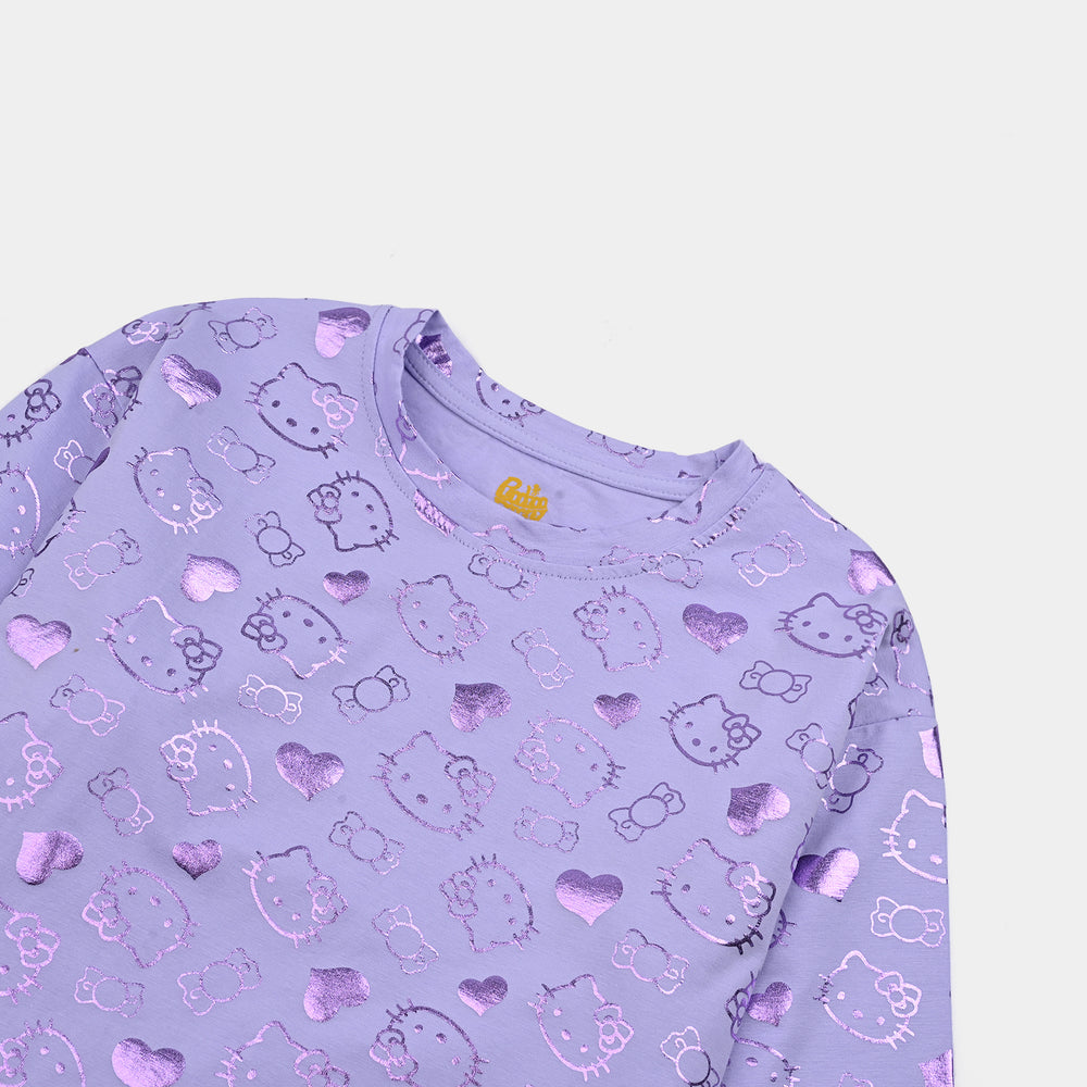 Girls Lycra Jersey T-Shirt F/S Purple Kitty - LT.Purple
