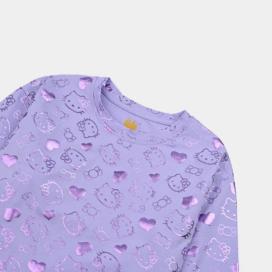 Girls Lycra Jersey T-Shirt F/S Purple Kitty - LT.Purple