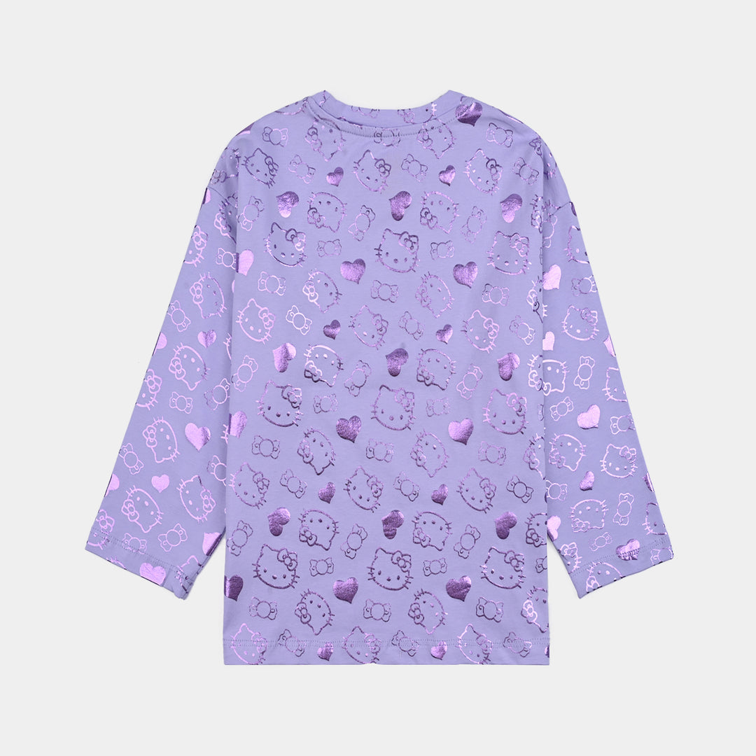 Girls Lycra Jersey T-Shirt F/S Purple Kitty - LT.Purple