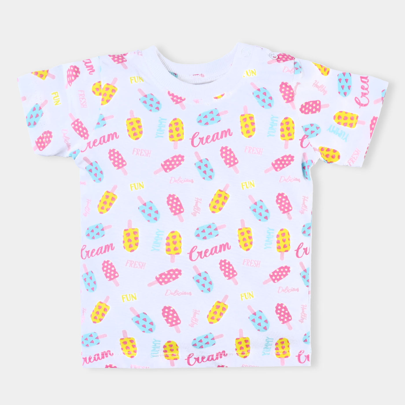 Infant Girls Cotton Jersey T-Shirt Ice Cream-White