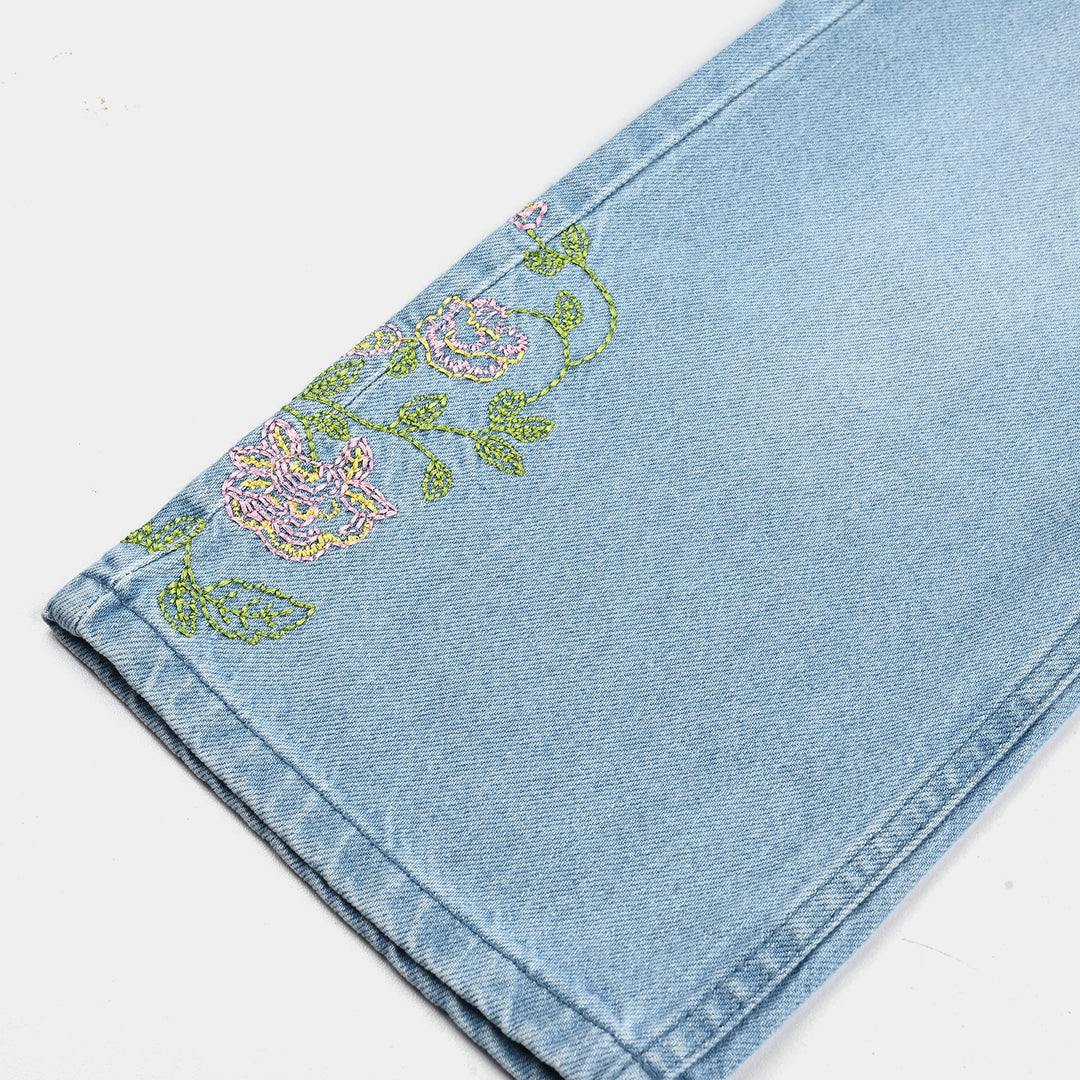 Girls Denim Stretch Pant Emb - LIGHT BLUE