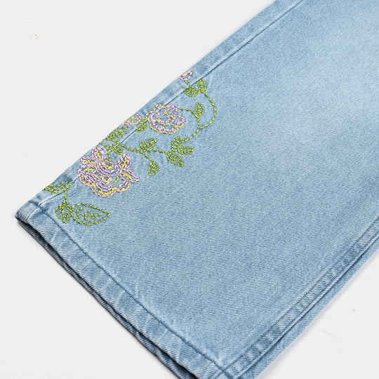 Girls Denim Stretch Pant Emb - LIGHT BLUE