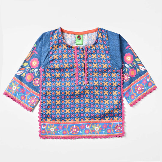 Infant Girls Cotton Poplin Printed Kurti Pumes-Multi