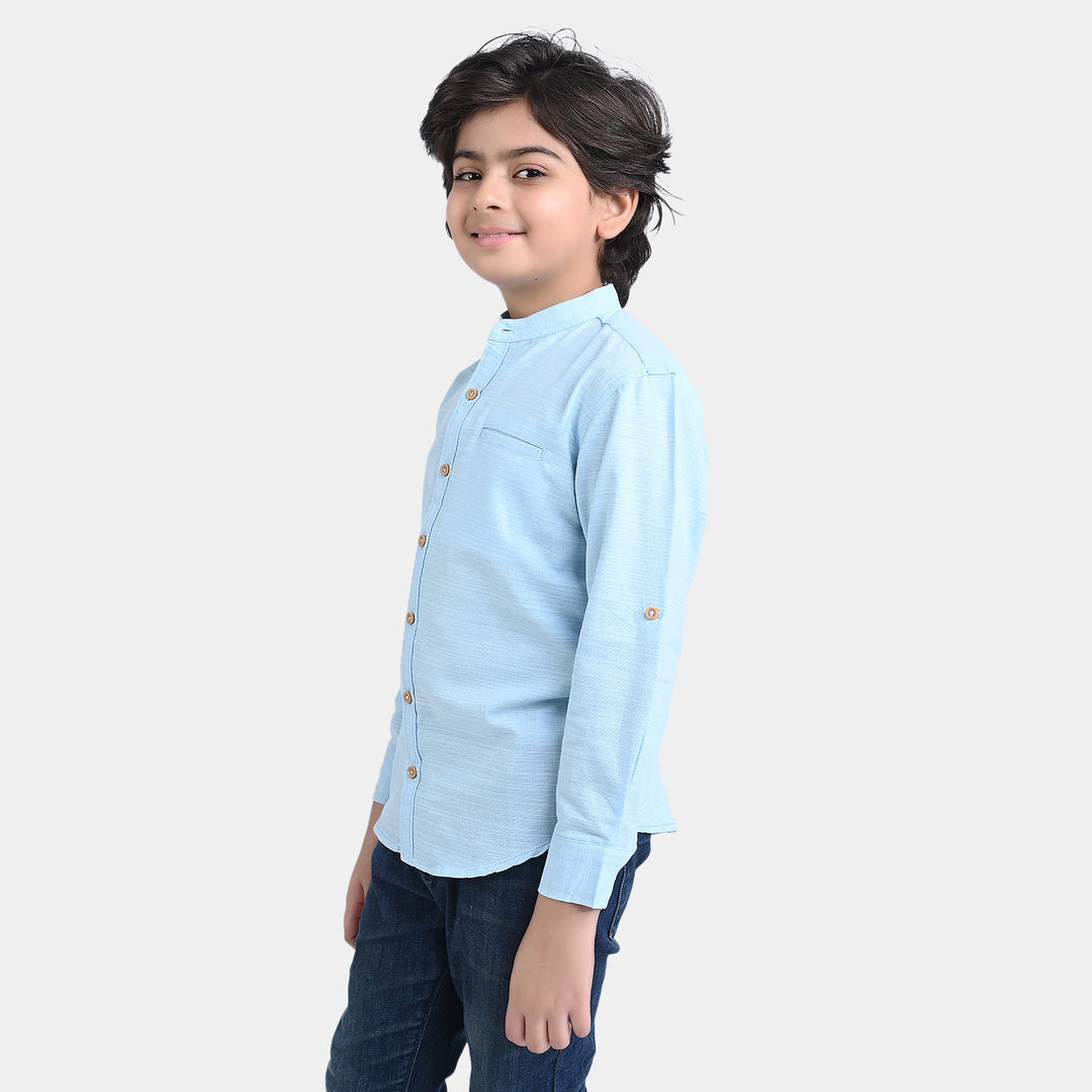 Boys Cotton Slub Casual Shirt F/S (Enjoy Summer)-L/BLUE