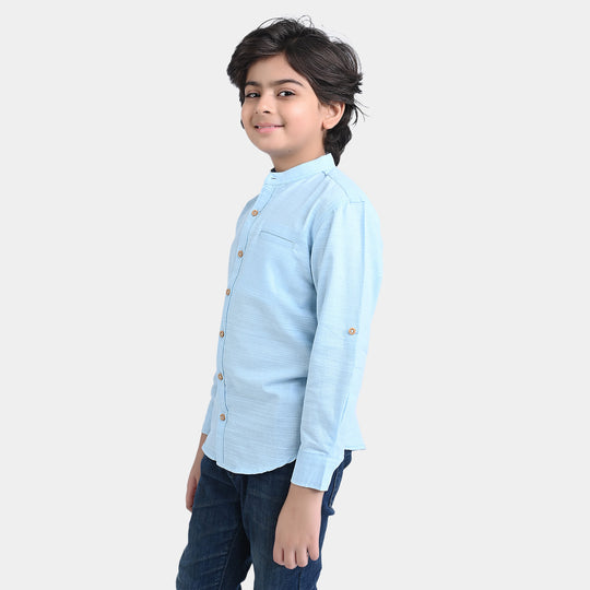 Boys Cotton Slub Casual Shirt F/S (Enjoy Summer)-L/BLUE