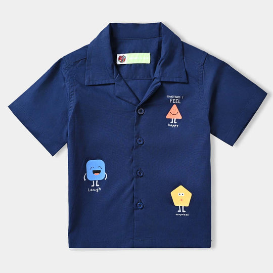 Infant Boys Cotton Poplin Basic Casual Shirt-NAVY