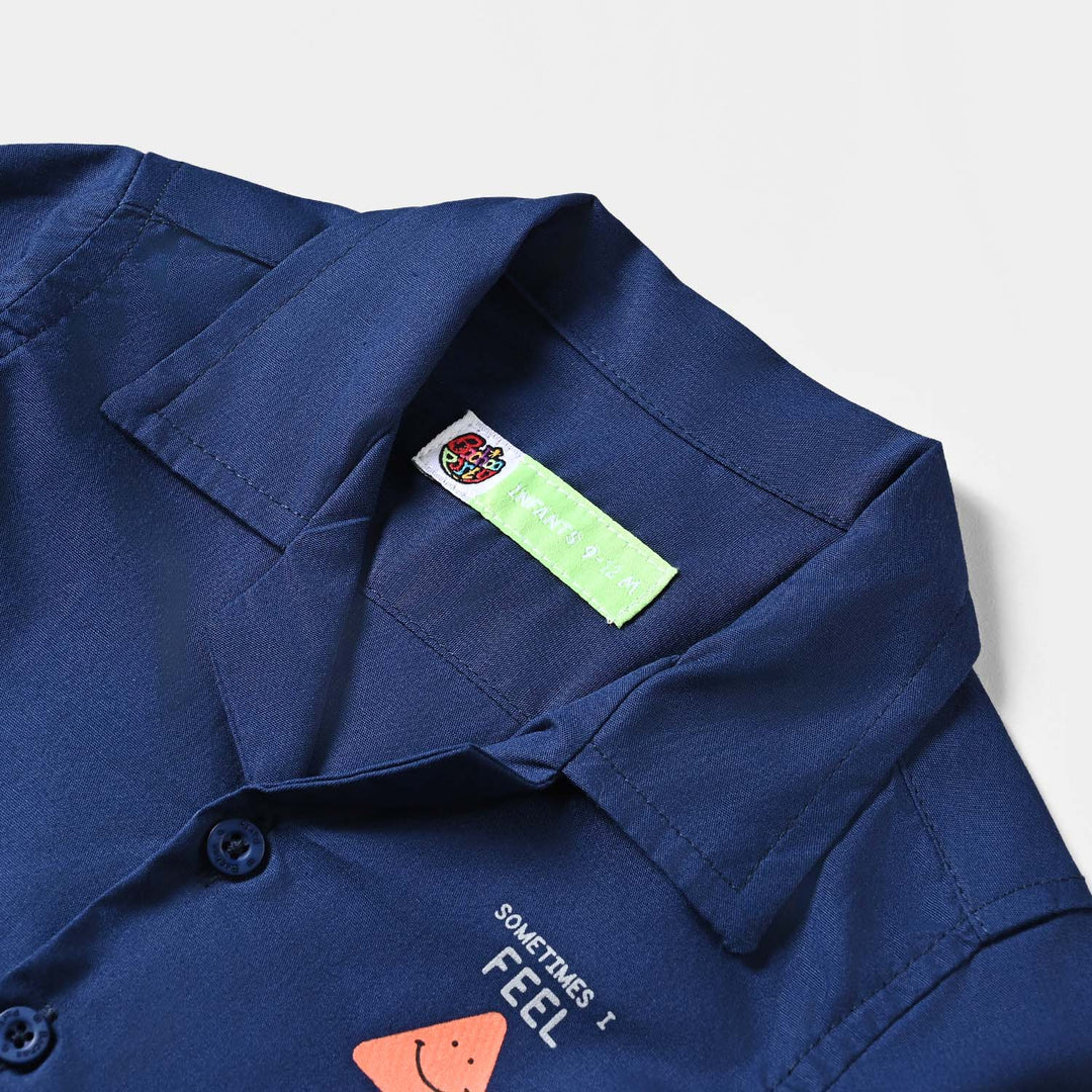 Infant Boys Cotton Poplin Basic Casual Shirt-NAVY