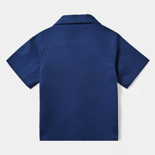 Infant Boys Cotton Poplin Basic Casual Shirt-NAVY