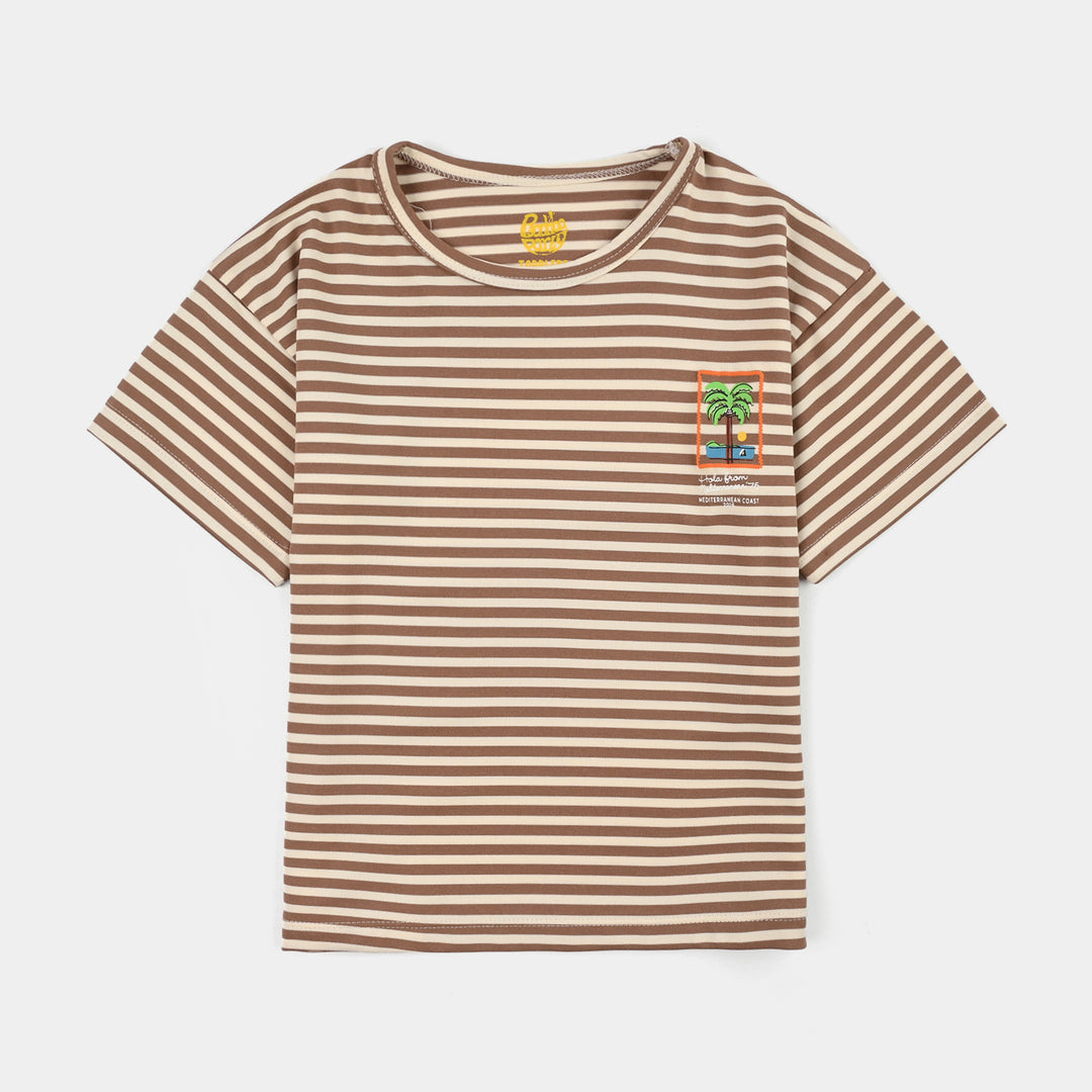 Boys Jacquard knitted T-Shirt Palm Tree-BROWN