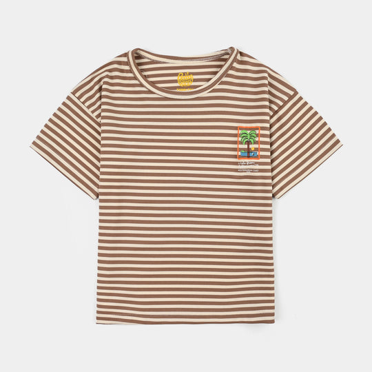 Boys Jacquard knitted T-Shirt Palm Tree-BROWN