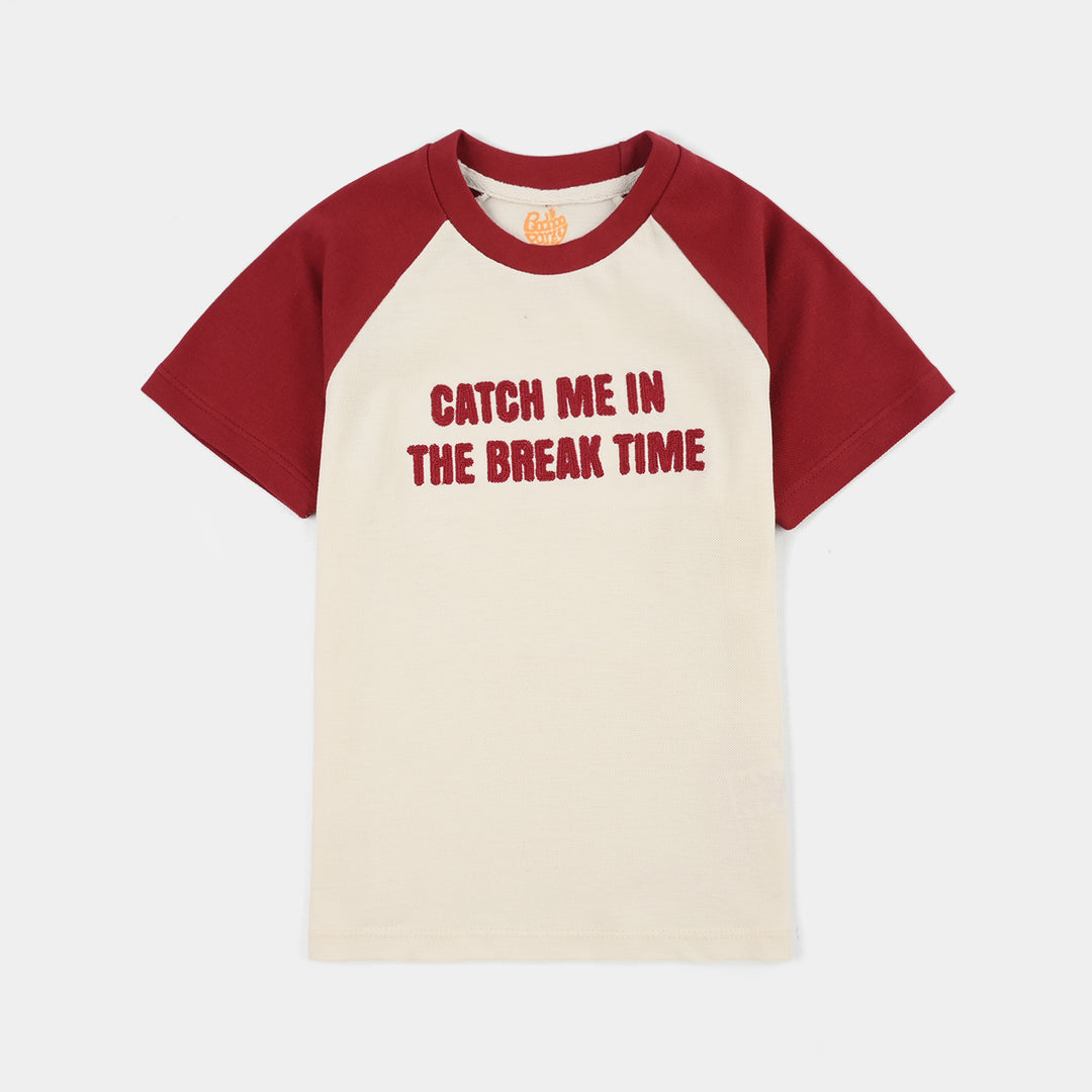 Boys Cotton PK T-Shirt H/S Catch Me-OFF-White