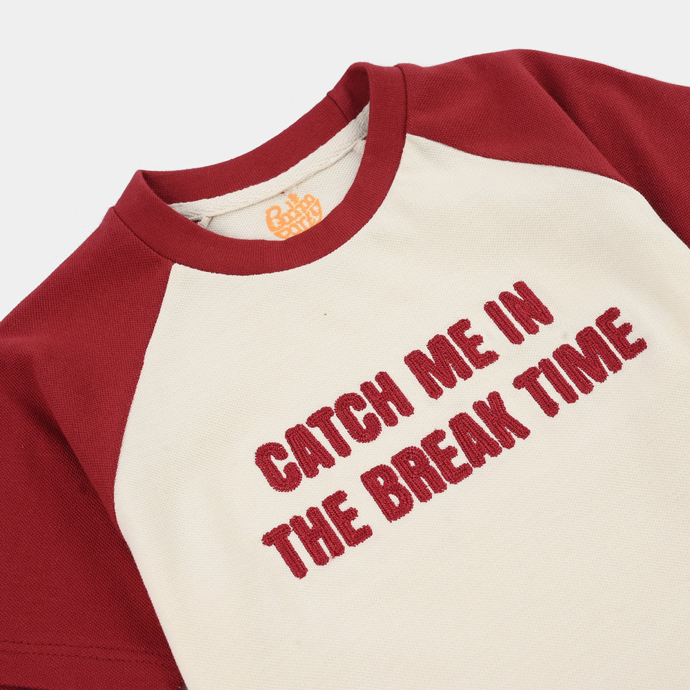 Boys Cotton PK T-Shirt H/S Catch Me-OFF-White