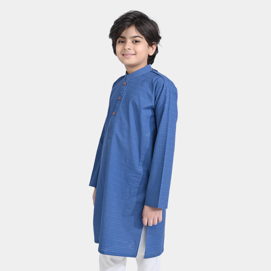 Boys Jacquard Basic Kurta-Blue