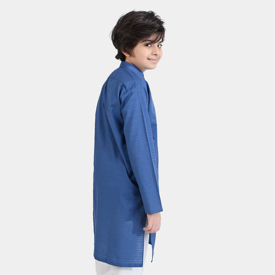 Boys Jacquard Basic Kurta-Blue