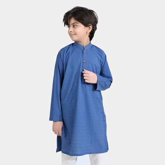 Boys Jacquard Basic Kurta-Blue