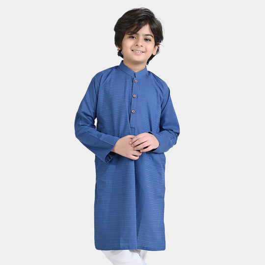 Boys Jacquard Basic Kurta-Blue