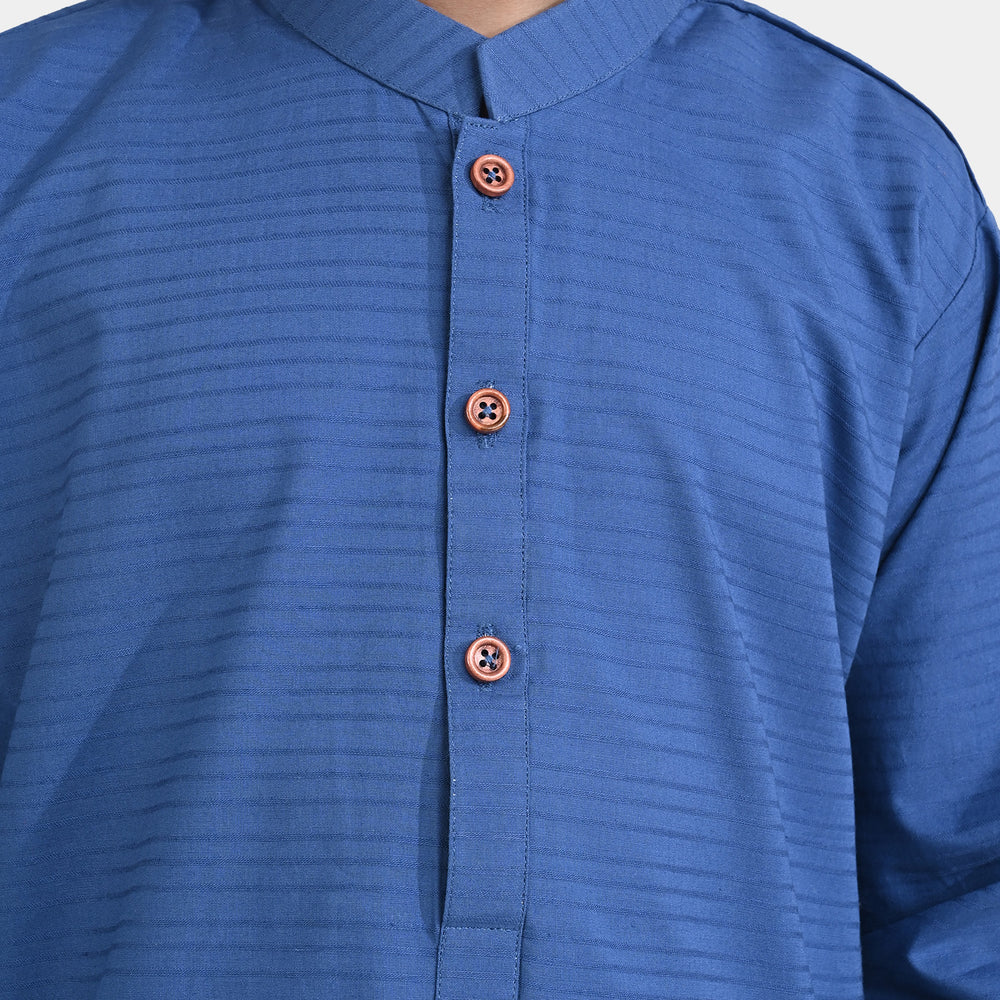 Boys Jacquard Basic Kurta-Blue