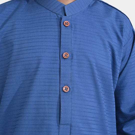 Boys Jacquard Basic Kurta-Blue