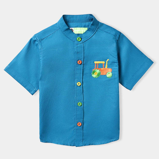 Infant Boys Cotton Poplin Basic Casual Shirt (Truck)-T/Blue