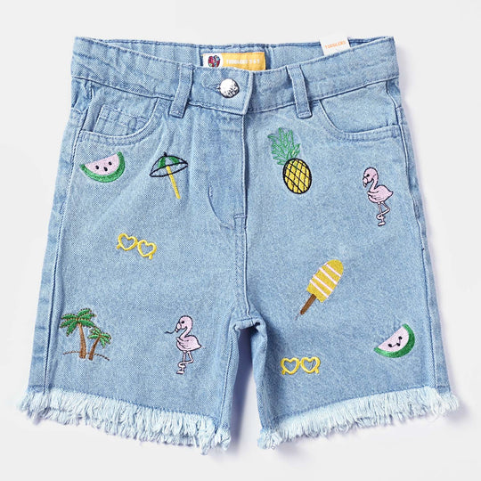 Girls Denim rigid Short Summer time-Ice Blue