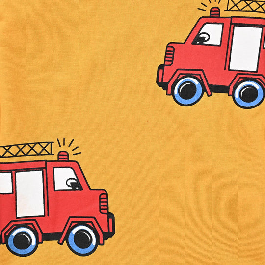 Infant Boys Cotton Jersey Round Neck T-Shirt Fire Truck-Artisan Gold