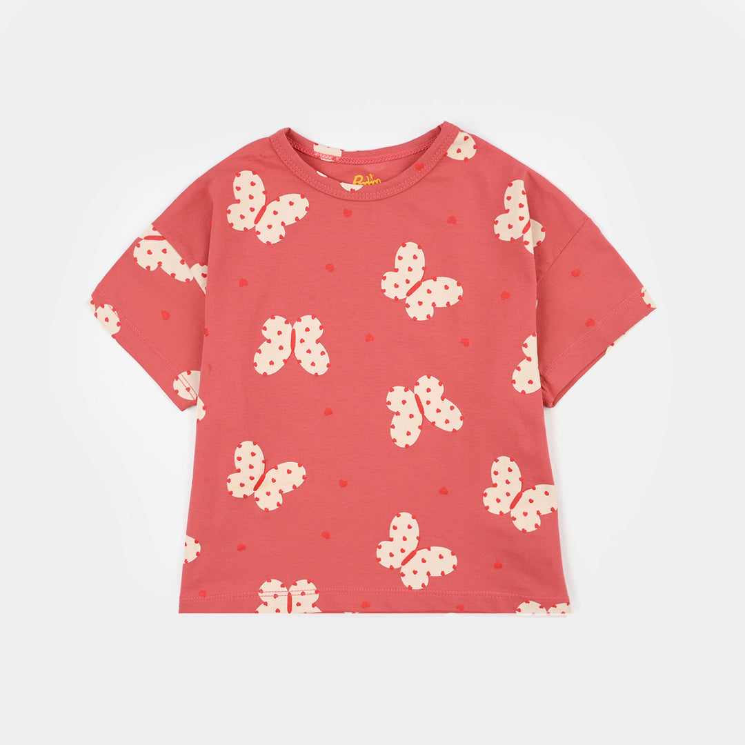 Girls Lycra Jersey T-Shirt H/S BUTTERFLY HEARTS-Pink