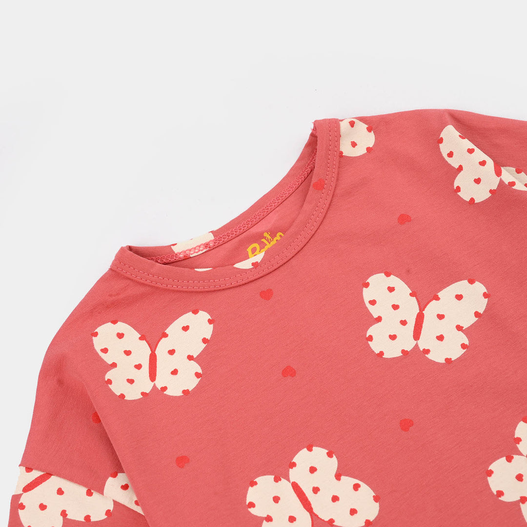 Girls Lycra Jersey T-Shirt H/S BUTTERFLY HEARTS-Pink