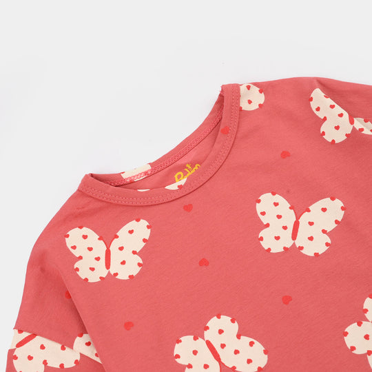 Girls Lycra Jersey T-Shirt H/S BUTTERFLY HEARTS-Pink