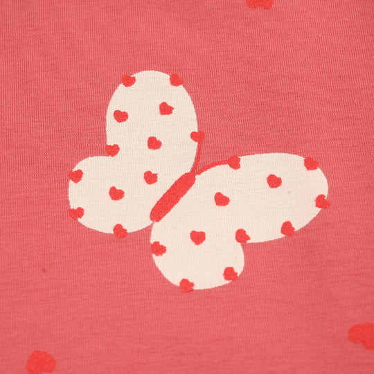 Girls Lycra Jersey T-Shirt H/S BUTTERFLY HEARTS-Pink
