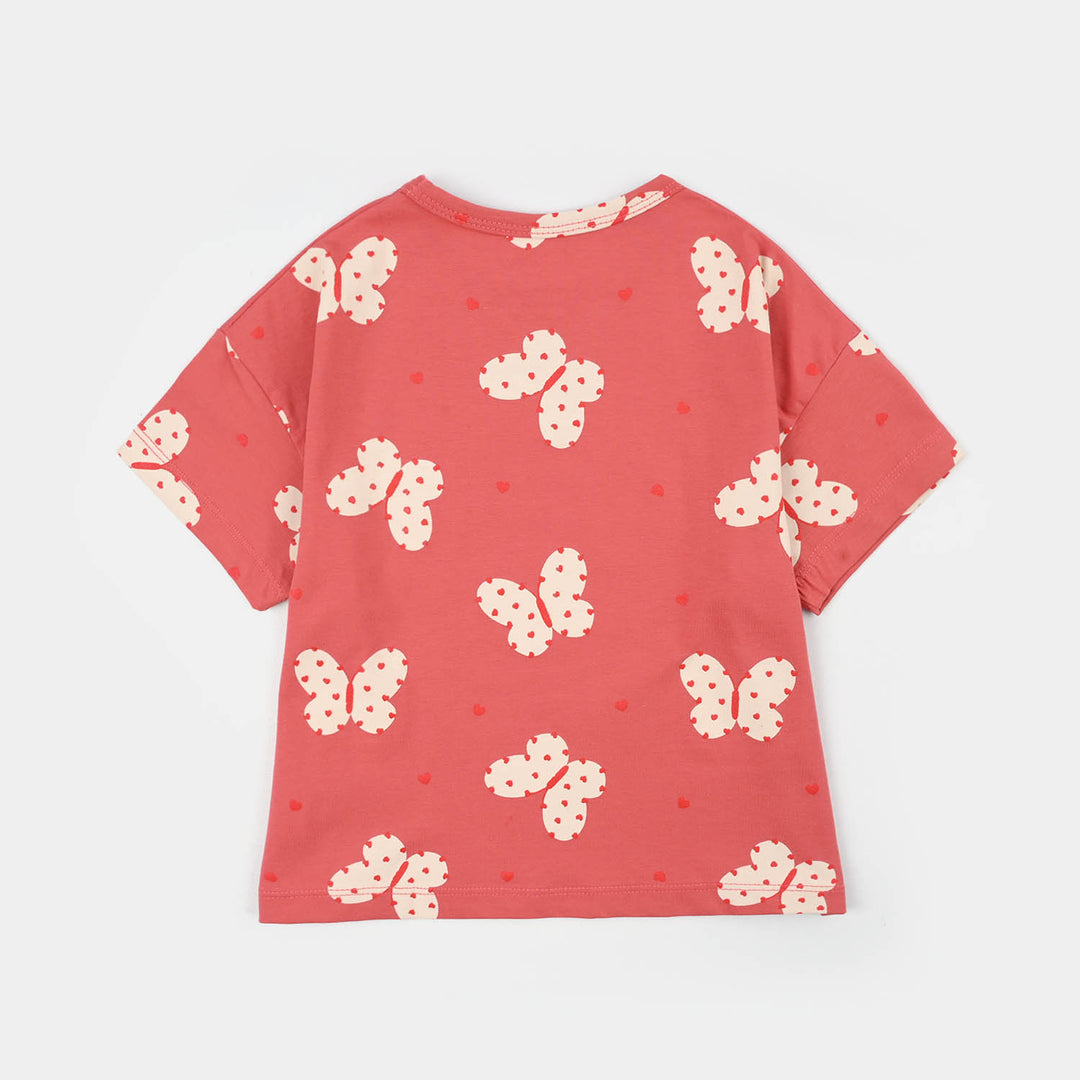 Girls Lycra Jersey T-Shirt H/S BUTTERFLY HEARTS-Pink