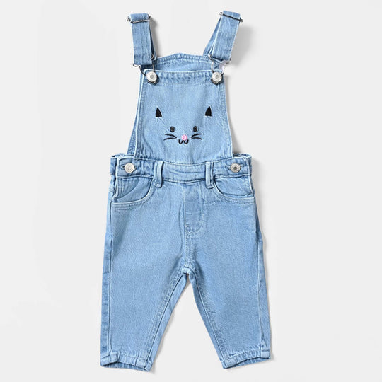 Infant Girls Denim Dangri Cute Cat-LT.Blue