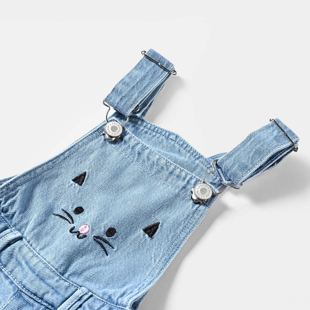 Infant Girls Denim Dangri Cute Cat-LT.Blue