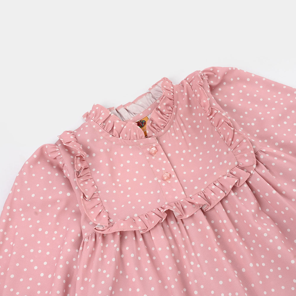 Girls Polyester Casual Frock Beauty - PINK