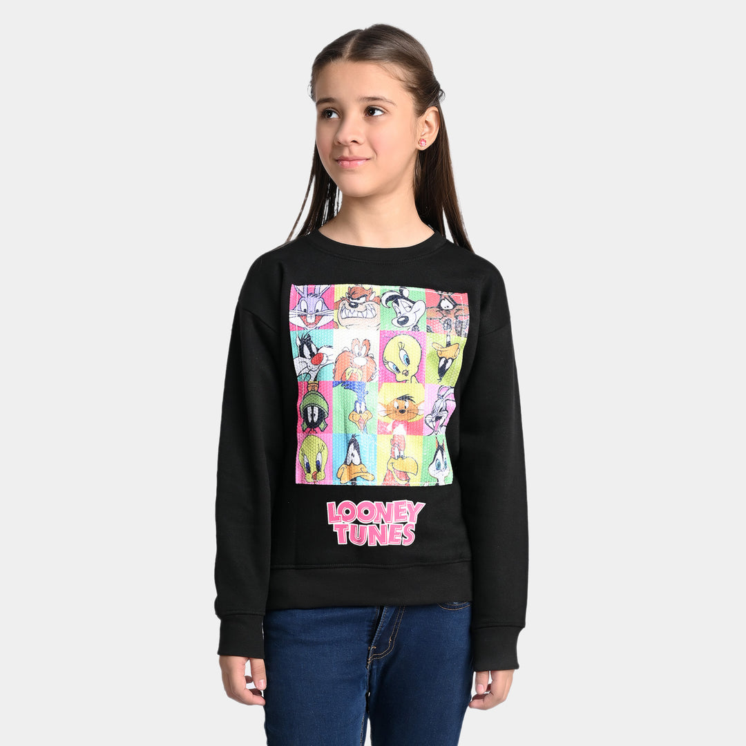 Girls Fleece Sweatshirt Character-BLACK