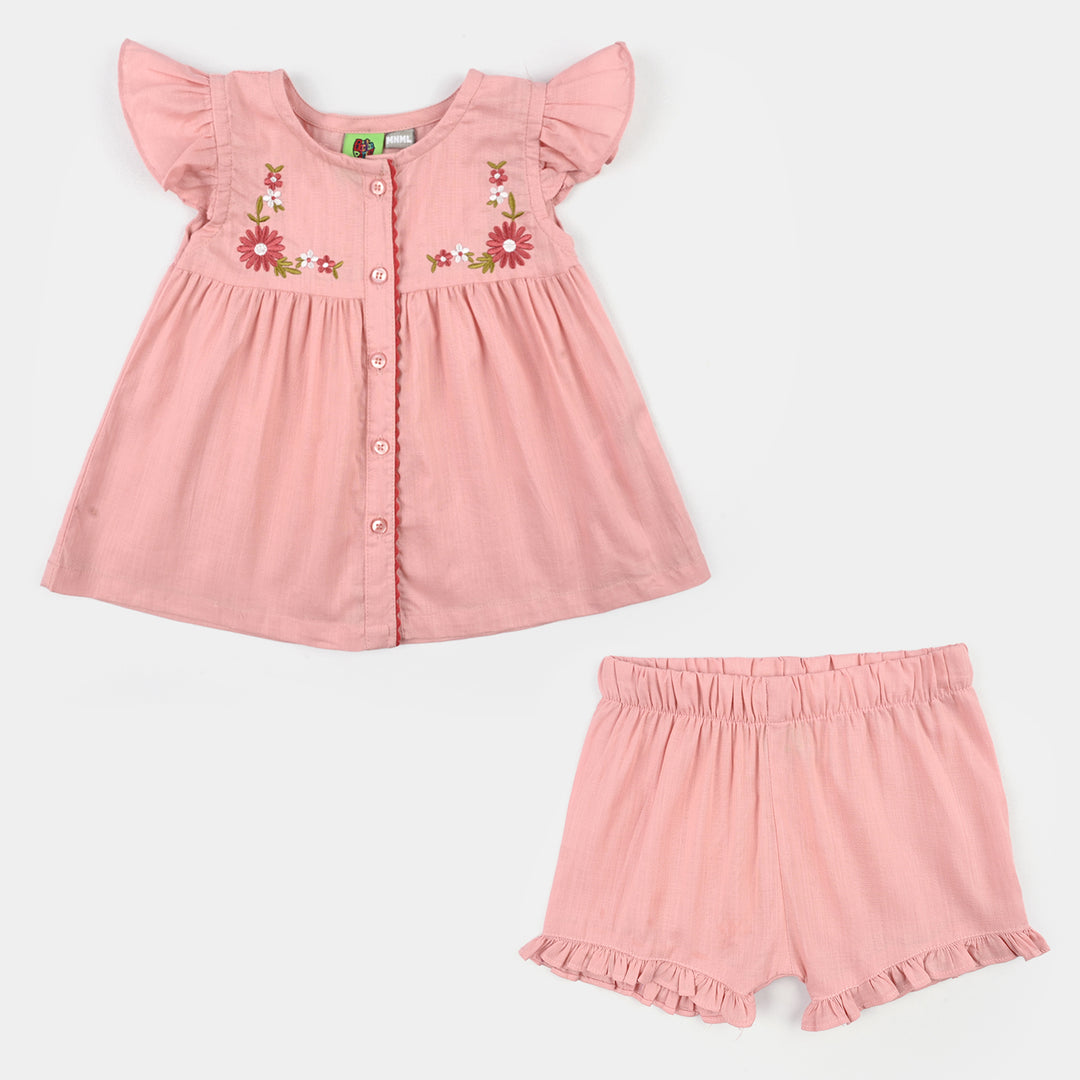 Infant Girls Cotton Slub 2Pc Suit-Blush-Peach